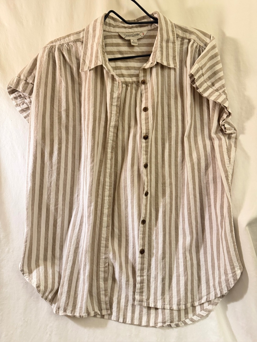Canyon Guide size L women’s summer stripe short sleeve shirt 100% cotton